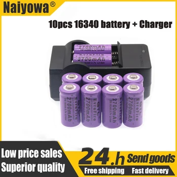 100% Nový, Originálny 16340 Batérie CR123A 16340 2700mAh Batérie 3,7 V Li-ion Nabíjateľnú Batériu+16340Charger