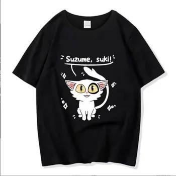 Anime Suzume Č Tojimari T Shirt Ženy Muži Kreslených Mačka Daijin Krátky Rukáv Bavlna Vtipné Tričko Grafické Tees Streetwear Topy
