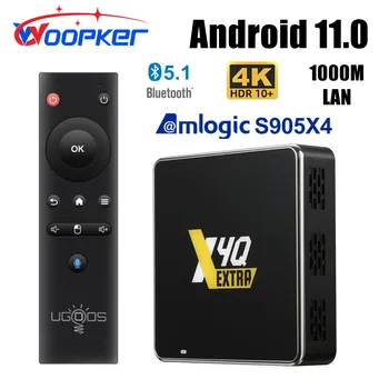 Woopker UGOOS X4Q Extra TV Box Android 11 LPDDR4 4G 128GB Winevine L1 Amlogic S905X4 1000M BT5.0 4K AV1 Google Voice Smart TVbox